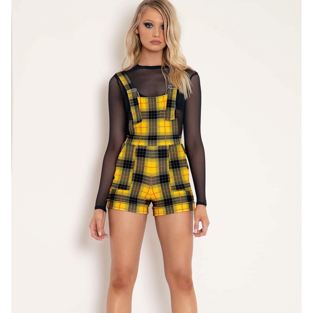 Blackmilk tartan grunge short overalls